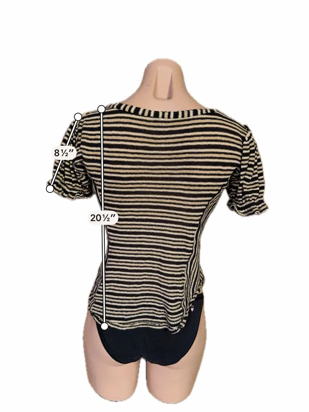 Free People Womens L Striped Puff Sleeve Knit Scoop Neck Top Tee Boho